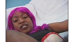 Ebony with pink hair hardcore fucks black cock Thumb