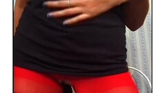 Fire engine red tights for anal sex Thumb