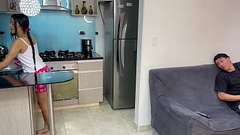 Pareja de hermanastros latinos amateur tienen sexo en la cocina mientras sus padrastros no est&aacute_n. Thumb