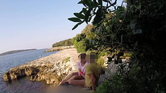 Teen teacher sucks my cock in a public beach in Croatia in front of everyone - it'_s very risky with people near- MissCreamy Thumb