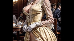 AI generated elegant blonde in Victorian dress flashes in public Thumb