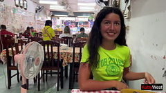 Katty West has lunch in an Asian cafe without panties and flashes her pussy on public Thumb