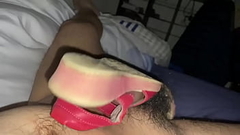 Playing penis push-up with sandal Thumb