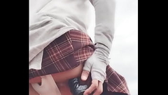 crossdresser play dildo and jerk off in public park Thumb