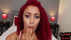 POV pierced n inked redhead sucks n rides while talks dirty Thumb
