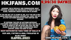 Sexy Hotkinkyjo take tons of balls in her ass, fisting &amp_ anal prolapse in blue shirt Thumb