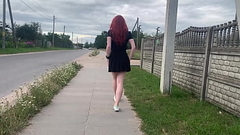 redhead masturbates on the street Thumb