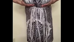 Man in Female Dress, Strips to Black Bra and Panties, Jerks off to Huge Tits Woman Riding Giant Cock, The Cums Inside His Panties Thumb