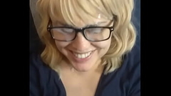 Just a facial - facial on cute wife, smiling, cum on glasses Thumb