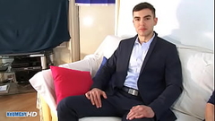 Beatiful male in suit trouser gets wanked huge hard dick by guys: Alex Thumb
