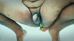 Prostate orgasm with a thick cucumber Thumb