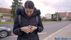 Lonely brunette shows tits before pickup and has public sex Thumb