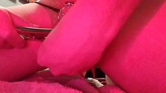 Trans sissy uses elastrator in chastity Thumb