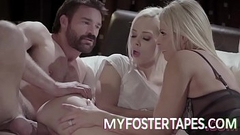 Eighteen-year-old adoptive candidate Elsa Jean is snuggled by her adoptive parents in a fiery threesome Thumb