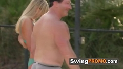 Amateur swinger couple is going to swap and fuck in tonight'_s wild orgy. Thumb