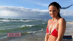 German MILF model Joelina strips naked on the beach Thumb