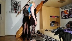 Goth domina feminize her tv cd sissy with woman clothes pt2 HD Thumb